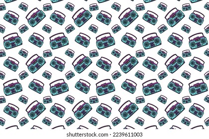 Radio pattern with hand-drawn illustration in white background