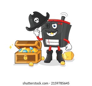 radio pirate with treasure mascot. cartoon vector