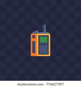 Radio pixel art icon. Walkie talkie logo. Flat style. 8-bit sprite. Game assets. Isolated vector illustration.