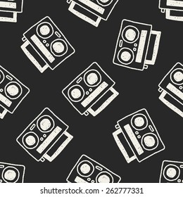 radio player doodle drawing seamless pattern background