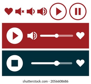 Radio player interface and player icon set isolated on white background