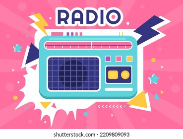 Radio Player for Record, Talk Show, Interviews Celebrity and Listening to Music in Template Hand Drawn Cartoon Flat Style Illustration