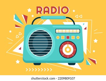 Radio Player for Record, Talk Show, Interviews Celebrity and Listening to Music in Template Hand Drawn Cartoon Flat Style Illustration