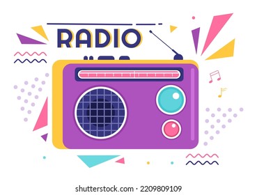 Radio Player for Record, Talk Show, Interviews Celebrity and Listening to Music in Template Hand Drawn Cartoon Flat Style Illustration