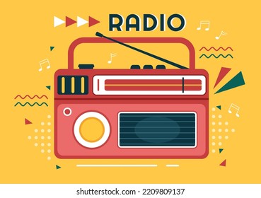 Radio Player for Record, Talk Show, Interviews Celebrity and Listening to Music in Template Hand Drawn Cartoon Flat Style Illustration