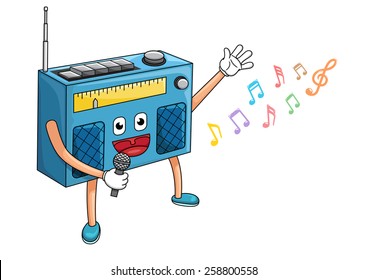 Radio player sing a song. A vector illustration.