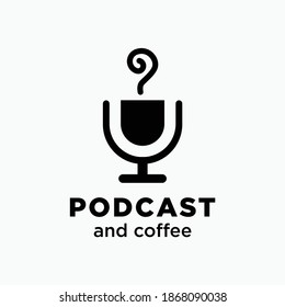 radio or Podcast with coffee Logo design using Microphone