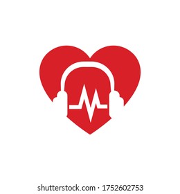 Radio or Podcast headphone with love Logo design using Microphone icon
