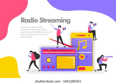 radio podcast Illustration Concept, listen old music with a mobile player. Modern flat design concept for Landing page website, mobile apps ui, banner, flyer brochure, web print document Vector EPS 10