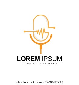 Radio Podcast Logo, Microphone Illustration, Stamp Icon Badge Vector Design