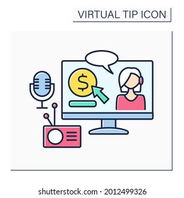 Radio and podcasts color icon. Donations for interesting podcasts and quality content. Virtual tips concept. Isolated vector illustration