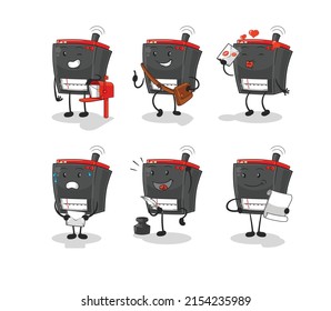 radio postman set character. cartoon mascot vector