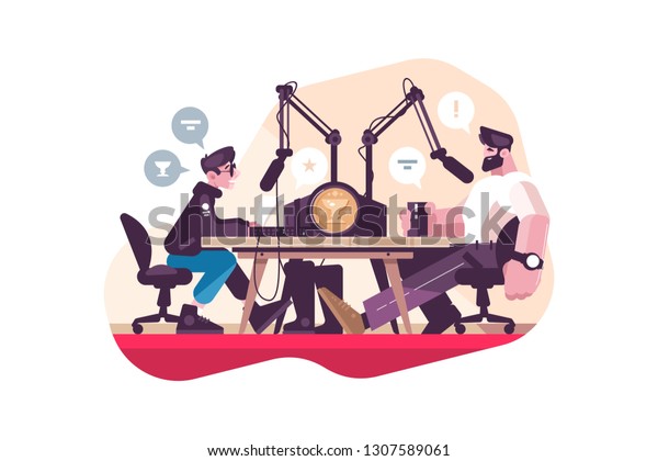 Radio Presenter Interviewing Man Studio Flat Stock Vector (royalty Free 