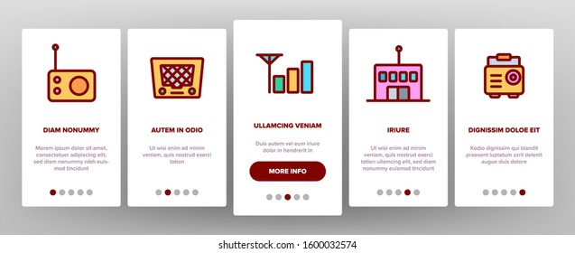 Radio Program Onboarding Mobile App Page Screen Vector. Modern And Vintage Radio Device, Microphone And Headphones Illustrations