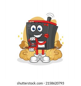 radio propose with ring. cartoon mascot vector