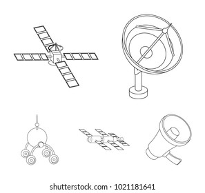 Radio radar, docking in space spacecraft, Lunokhod. Space technology set collection icons in outline style vector symbol stock illustration web.