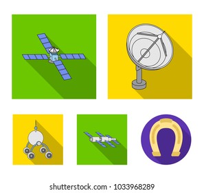 Radio radar, docking in space spacecraft, Lunokhod. Space technology set collection icons in flat style vector symbol stock illustration web.