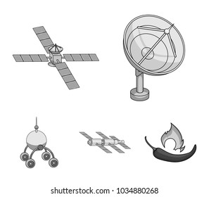 Radio radar, docking in space spacecraft, Lunokhod. Space technology set collection icons in monochrome style vector symbol stock illustration web.