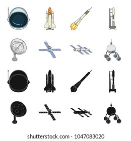 Radio radar, docking in space spacecraft, Lunokhod. Space technology set collection icons in black,cartoon style vector symbol stock illustration web.
