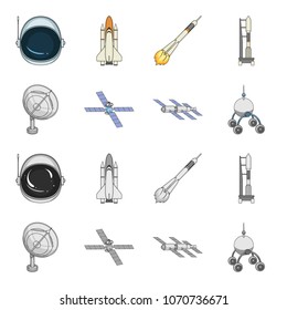 Radio radar, docking in space spacecraft, Lunokhod. Space technology set collection icons in cartoon,monochrome style vector symbol stock illustration web.