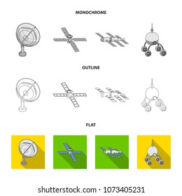 Radio radar, docking in space spacecraft, Lunokhod. Space technology set collection icons in flat,outline,monochrome style vector symbol stock illustration web.
