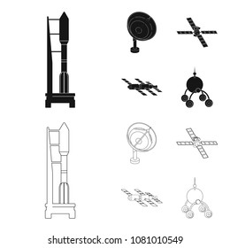 Radio radar, docking in space, spacecraft. Space technology set collection icons in black,outline style vector symbol stock illustration web.