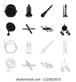 Radio radar, docking in space spacecraft, Lunokhod. Space technology set collection icons in black,outline style vector symbol stock illustration web.