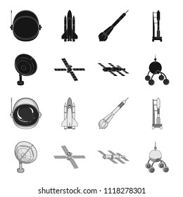 Radio radar, docking in space spacecraft, Lunokhod. Space technology set collection icons in black,monochrome style vector symbol stock illustration web.