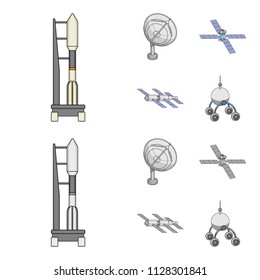 Radio radar, docking in space spacecraft, Lunokhod. Space technology set collection icons in cartoon,monochrome style vector symbol stock illustration web.