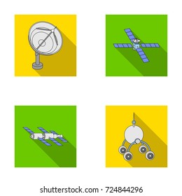 Radio radar, docking in space spacecraft, Lunokhod. Space technology set collection icons in flat style vector symbol stock illustration web.