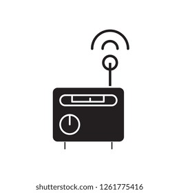 Radio receiver black vector concept icon. Radio receiver flat illustration, sign
