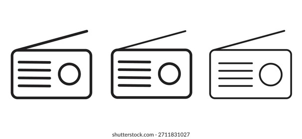 Ícone do receptor de rádio definido. Ilustração vetorial de um símbolo de linha de rádio portátil.