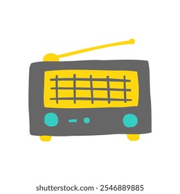 Ícone do receptor de rádio. Ilustração desenhada à mão plana vetorial em estilo cartoon