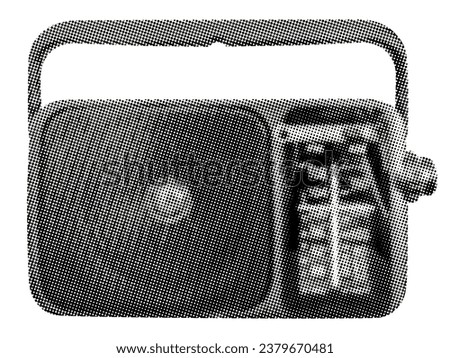 radio receiver isolated on white background vector illustration retro grunge halftone dotted texture vintage cut-out audio technology collage element for mixed media design
