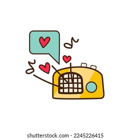 Radio receiver with music notes and hearts on white background. 