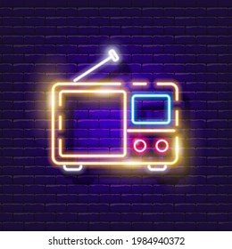 Radio receiver neon sign. Vector illustration for design. Audio Equipment. Radio concept.