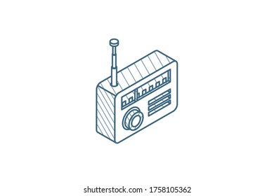 radio receiver, station isometric icon. 3d vector illustration. Isolated line art technical drawing. Editable stroke