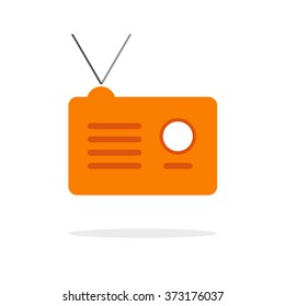 Radio receiver vector icon, orange radio station simple flat illustration with shadow and antenna, broadcast logo idea, modern design isolated on white