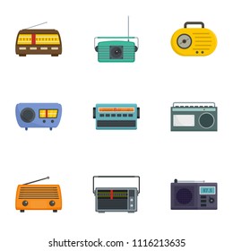 Radio receiving station icons set. Cartoon set of 9 radio receiving station vector icons for web isolated on white background