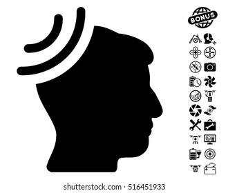 Radio Reception Brain icon with bonus aircopter service pictures. Vector illustration style is flat iconic symbols on white background.