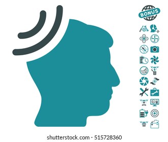 Radio Reception Brain pictograph with bonus quad copter tools clip art. Vector illustration style is flat iconic symbols on white background.