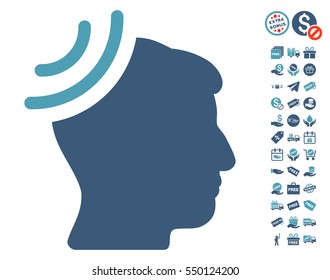 Radio Reception Brain pictograph with free bonus pictograms. Vector illustration style is flat iconic symbols, cyan and blue colors, white background.