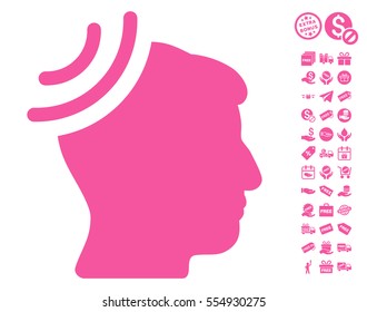 Radio Reception Brain pictograph with free bonus pictograms. Vector illustration style is flat iconic symbols, pink color, white background.