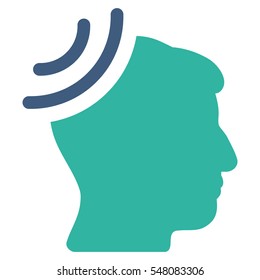 Radio Reception Brain vector icon. Style is flat graphic bicolor symbol, cobalt and cyan colors, white background.