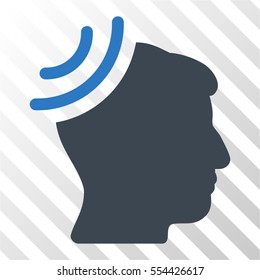 Radio Reception Brain vector icon. Illustration style is flat iconic bicolor smooth blue symbol on a hatch transparent background.