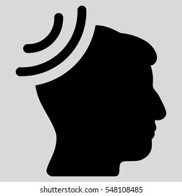 Radio Reception Brain vector pictogram. Style is flat graphic symbol, black color, light gray background.