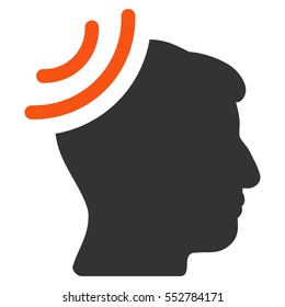 Radio Reception Brain vector pictograph. Style is flat graphic bicolor symbol, orange and gray colors, white background.