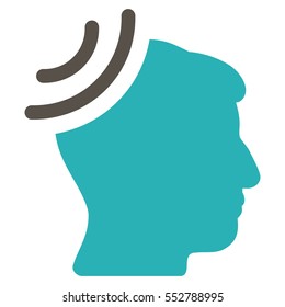 Radio Reception Brain vector pictograph. Style is flat graphic bicolor symbol, grey and cyan colors, white background.