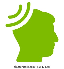 Radio Reception Brain vector pictograph. Style is flat graphic symbol, eco green color, white background.