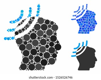 Radio reception head composition for radio reception head icon of small circles in various sizes and shades. Vector small circles are grouped into blue illustration.